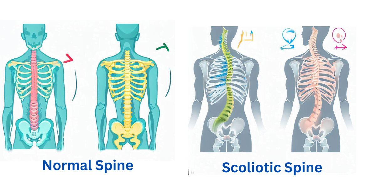 graphics of normal vs scoliotic spine